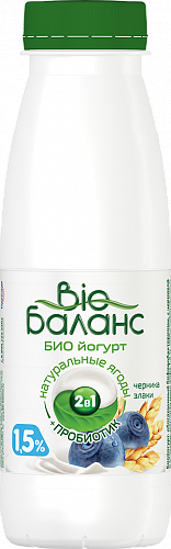фото- Биойог. Био-Баланс Черника со злаками 1,5% 330г ПЭТ
